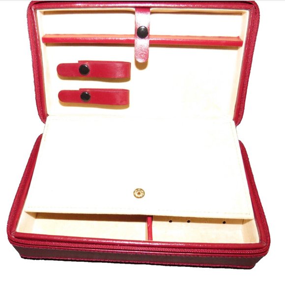 Dulwich Designs Vintage 7 Inch Red Leather Zip Around Jewelry Box Travel Case - Picture 13 of 14